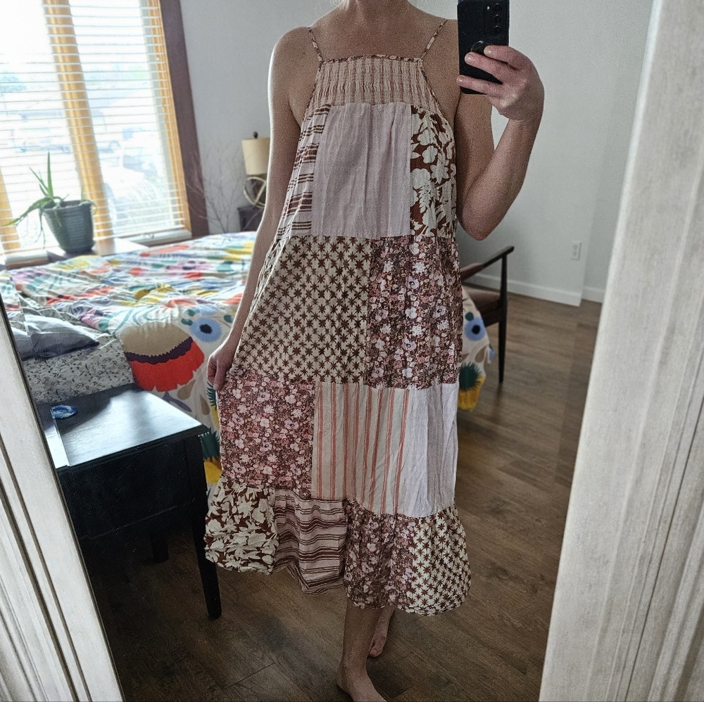 Universal Thread Pink and Brown Patchwork Maxi Dress, Size M - Picture 2 of 11